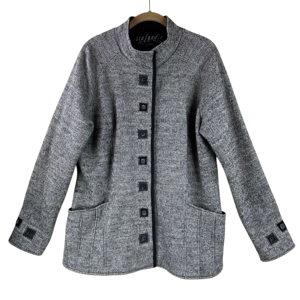 Icelandic Design Jacket 100% Wool Tweed Jacket Size XL Gray Art To Wear